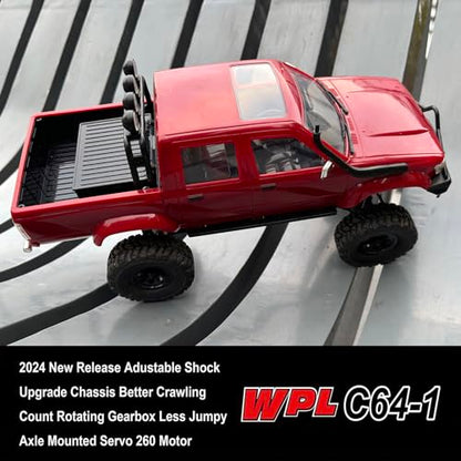 WPLDEWAN RC Crawler 1/16 Scale Remote Control Truck Off Road WPL C64-1 RC Rock Crawler 4x4 Pickup RTR All Terrain Upgraded Chassis Fully Proportional 2.4GHz Axle Mounted Servo Hobby Vehicle Adult