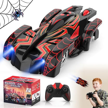 Wall Climbing Remote Control Car with Headlight | 360° Rotating RC Stunt Car, Rechargeable RC Cars Toys for 3 4 5 6 7 8-12 Year Old Boys Girls Kids - color: Black&red