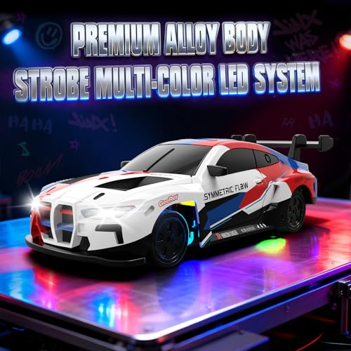 RC Drift Car, 1/43 Mini RC Drift Car with Gyro, 2.4GHz Full Proportional Control, 20KM/H 4WD High Speed Remote Control Alloy, LED Lights & Drift Tires, Toys for Adults, Boys and Girls Gift - color: Multicolor