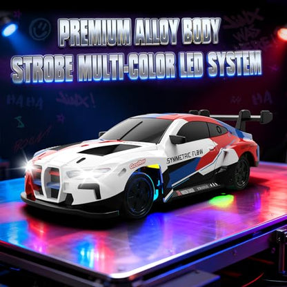 RC Drift Car, 1/43 Mini RC Drift Car with Gyro, 2.4GHz Full Proportional Control, 20KM/H 4WD High Speed Remote Control Alloy, LED Lights & Drift Tires, Toys for Adults, Boys and Girls Gift - color: Multicolor