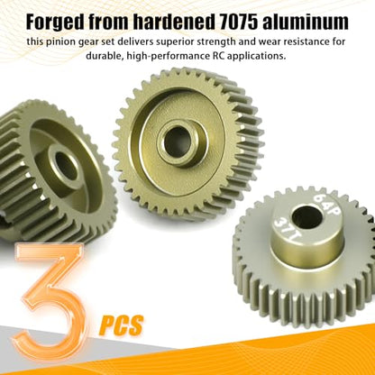 64P Pinion Gear 3.175mm Shaft 7075 Aluminum Alloy Motor Gears,0.6 Metric Pitch 36 37 38T with 1/8 Hole Pinion Gear Compatible with 1/10 Arrma HPI Kyosho Losi Axial Traxxas Tamiya RC Car - size: 36 37 38T
