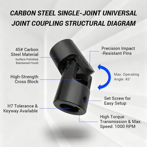 18mm to 18mm Universal Joint Coupling, D32 L85 Carbon Steel Rotatable Steering Shaft U Joint Coupler Motor Connector for DIY Model RC Car Robot - size: D32-L85-H18, style: No Keyway
