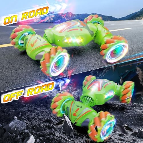 Nicella Remote Control Car, RC Cars for Boys, Gesture Stunt with Light & Music, 4WD, 360° Rotating, 2.4Ghz Remote Control Car Toys, Birthday Gift for Kids Age 6+ (Green) - color: Green
