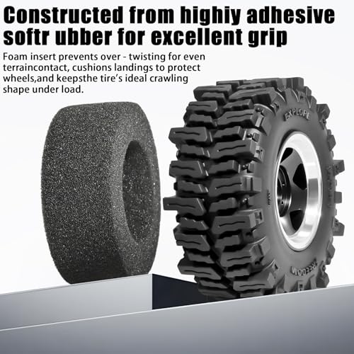 1.3" RC Beadlock Wheel Tires Set 64x26mm for SCX24 TRX4M, Black (4PCS) | Upgraded 1.45-inch Wheel for 1/24 SCX24 AX24 FCX24 1/18 TRX4M FMS RC Crawler Car Upgrade - color: Balck