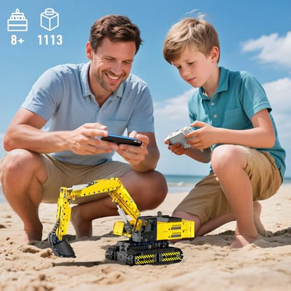 Mould King RC Excavator Building Sets, 15061 Construction Engineering Model Kits with APP Remote Control Building Kits, MOC Construction Vehicles Sets for Adult(1113PCS) - style: Mechanischer Bagger 15061