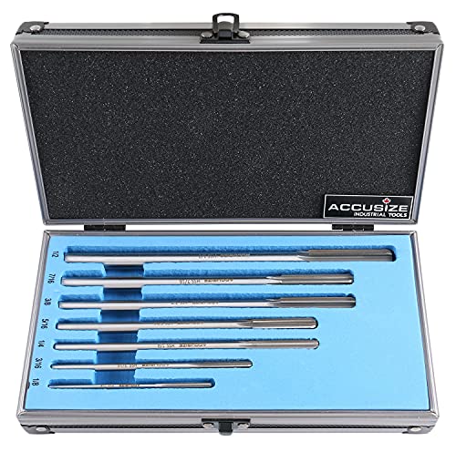 Accusize Industrial Tools Chucking Reamer Set, 1/8" to 1/2" by 1/16", 7 Pc | HSS M2 Premium, Straight Flute, Right Hand Cut, ANSI, Aluminum Case, 5528-SH00 - size: Fractional 1/8" thru 1/2" by 16ths