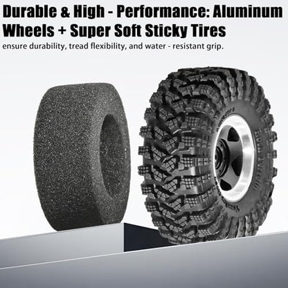 1.3” Beadlock Wheel Tires Set 70 * 26mm Aluminum Wheel Rims Super Large Soft Mud Terrain Off-Road Tires for 1/18 1/24 RC Crawler Car SCX24 Axial AX24 FMS FCX24 TRX4M Upgrade RC Car（4 Pcs） Black - color: Black