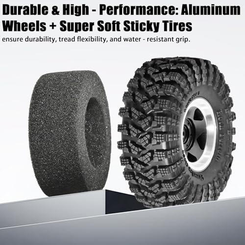 1.3” RC Beadlock Wheel Tires Set 70 * 26mm for 1/18 1/24 SCX24 TRX4M, Black | Aluminum Wheel Rims Super Large Soft Mud Terrain Rubber Off-Road Tires for 1/18 1/24 Micro Crawler Car SCX24 TRX4M Upgrade - color: Black