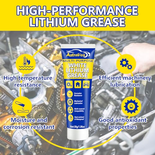 AstraVox White Lithium Grease, 1oz Multi-Purpose Garage Door Lubricant | with Brush for Hinges, Bearings, Gears, Automotive, Marine, Industrial, and Household Use, Waterproof & Heat-resistant (1pcs)