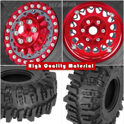 RC 1.9 Beadlock Wheels and Tires for 1/10 TRX4 TRX6 SCX10 SCX10 II 90046 SCX10 III AXI03007 SCX10 Pro Gen7/8 D90 VS4-10 MST CFX RC Crawler Car,4PCS Beadlock Rims 1.9 Wheel Tires,Red - color: Red - (1.9 Beadlock Wheels)