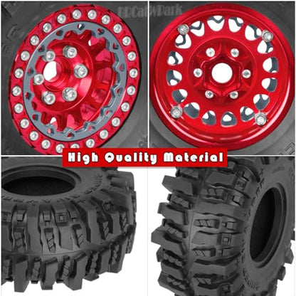 RC 1.9 Beadlock Wheels and Tires for 1/10 TRX4 TRX6 SCX10 SCX10 II 90046 SCX10 III AXI03007 SCX10 Pro Gen7/8 D90 VS4-10 MST CFX RC Crawler Car,4PCS Beadlock Rims 1.9 Wheel Tires,Red - color: Red - (1.9 Beadlock Wheels)