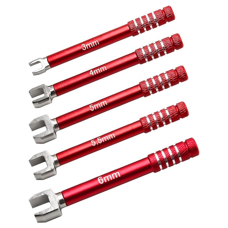 5PCS Carbon Steel RC Open End Wrench Set 3-6mm for 1/10 RC Cars, Red | For turnbuckle setup, steering link adjustment and routine RC chassis maintenance - color: Red