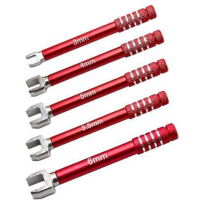 5PCS Carbon Steel RC Open End Wrench Set 3-6mm for 1/10 RC Cars, Red | For turnbuckle setup, steering link adjustment and routine RC chassis maintenance - color: Red