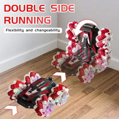 Gesture Sensing RC Stunt Car,360°Flip Double-Sided RC car Toys | 4WD stunt car supports 360° rotating & double-sided driving. Cool lighting and music, RC car toys gift for boys aged 6-12 - color: Light Red