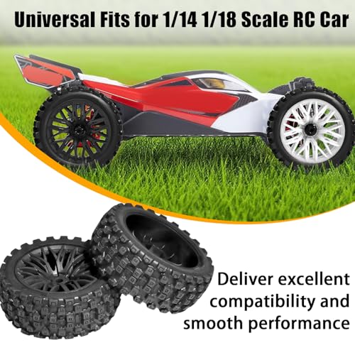 4PCS Pre-Glued RC Crawler Car Rubber Tires and Plastic Wheels Set, 70mm*26mm Tires and Rims with 12mm Hex Fits for ARRMA 1/14 1/16 1/18 Granite/Typhon Grom RC On/Off Road Crawler Truck Car (Black) - color: Black