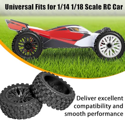4PCS Pre-Glued RC Crawler Car Rubber Tires and Plastic Wheels Set, 70mm*26mm Tires and Rims with 12mm Hex Fits for ARRMA 1/14 1/16 1/18 Granite/Typhon Grom RC On/Off Road Crawler Truck Car (Black) - color: Black