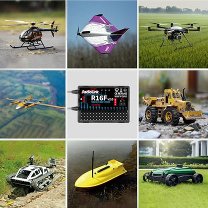 Radiolink R16F 16 Channels 2.4GHz RC Receiver for RC Car | Radiolink Remote Controller T16D, T12D, RC4GS V3, RC6GS V3, RC8X, Long Distance Control Receiver, for RC Car, Boat, Robots