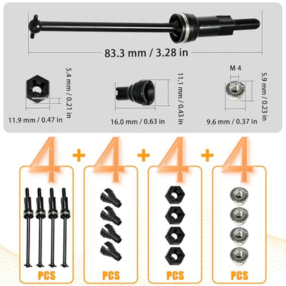 Hardened Steel CVD Driveshaft Front Rear with Hexs, Nuts, Drive Center Cup, Drivershaft Dogbone CVD Compatible with ARRMA 1/18 Mojave Granite GROM ARA2102, Replace #ARA311198 (Black,Black) - color: Black-black