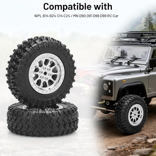 1/12 RC Rubber Tires, daitoku RC Car Tires and Wheels for 1/12 WPL B14 B24 C14 C24 MN D90 D91 D96 D99 - Style C (Silver) - color: Silver