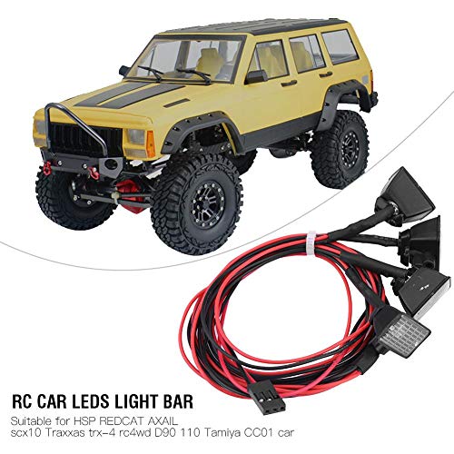 RC Crawler Roof Light Bar 4LED Universal 1/10 Scale | Roof-mounted for scale truck, plastic housing, fits SCX10 TRX-4 D90, red and white beam, 71cm wiring harnes