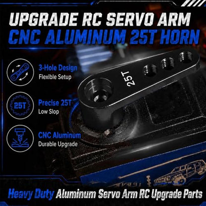 2PCS 25T Aluminum Servo Horn, 3-Hole RC Steering Arm for Futaba Savox MG995 | CNC Aluminum Servo Arm M3 Thread Adjustable Linkage 12mm 16mm 20mm Positions 1/8 1/10 RC Power HD MG996 Crawler Buggy Truck - color: Black