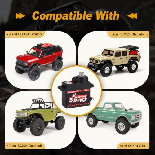 HobbyPark Waterproof Coreless High Torque Micro Servo for Axial 1/24 RC Crawler (C10 JLU Bronco, Base Camp 4Runner, Gladiator & Dodge Power Wagon, Deadbolt), Metal Geared Upgrade Servo with Mount