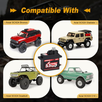 HobbyPark Waterproof Coreless High Torque Micro Servo for Axial 1/24 RC Crawler (C10 JLU Bronco, Base Camp 4Runner, Gladiator & Dodge Power Wagon, Deadbolt), Metal Geared Upgrade Servo with Mount
