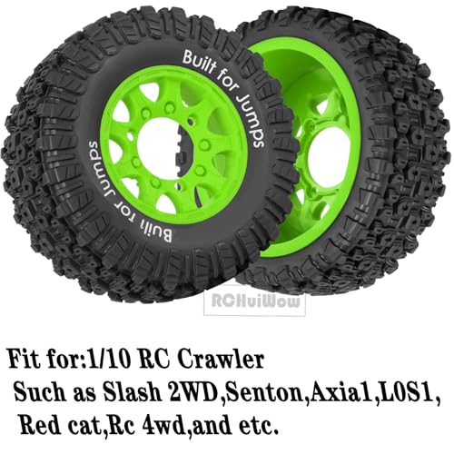 12mm/14mm/17mm Hex RC Tires for 1/10 RC Scale Truck Slash 2WD 4×4 Senton Axia1 L0S1 Red cat Rc 4wd,1/10 Short Course Truck Tires w/Foam Inserts,4PCS,Green - color: Green(4pcs)