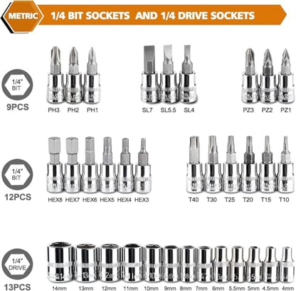 Egofine 46 Pieces 1/4 inch Drive Socket Ratchet Wrench Set, with Bit Socket Set Metric and Extension Bar for Auto Repairing and Household, with Pink Storage Case - style: 1/4" 46 PCS-Pink