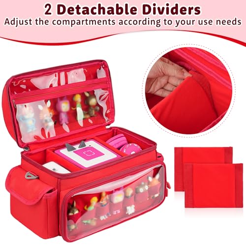 Carrying Case Compatible with Toniebox 2 & 1 Starter Set & Tonies Figures | Cute Storage Bag Fits for Tonies Characters, Headphones & Accessories, Travel Case with Clear Pocket & Speaker Window, Red - color: Red
