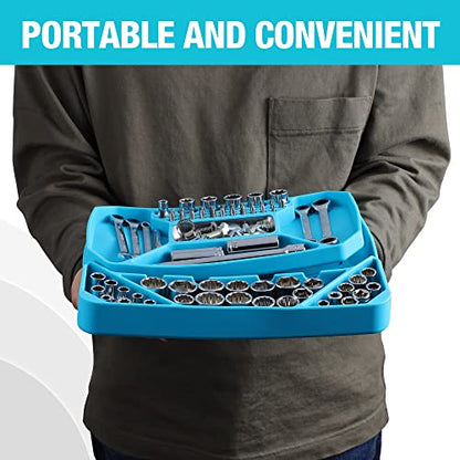 DURATECH 2-Piece Silicone Tool Tray, Magnetic Tool Organizer | Flexible Non-Slip Storage Tray for Sockets, Bolts, Nuts and Screwdriver Bits, Ideal for Garage & Mechanics