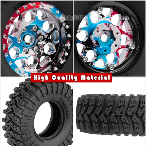 RC 1.3 Beadlock Wheels and Tires for 1/18 TRX4M 1/24 SCX24 FCX24 RC Crawler Car,4pcs RC 1.3 in Brass Rims & Aluminum Beadlock Wheels Rims and Tires,Colour - color: Colour - (4pcs 1.3 Tires)