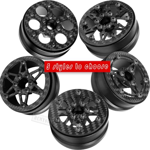 RC 1.9In Beadlock Wheels Ultra Lightweight Performance Carbon Fiber faceplate for 1/10 TRX4 TRX6 SCX10 I II III 90046 AXI03007 MST CFX D90 VS4-10 Gen8 RC Crawler Car(Black-E) - style: Black - (E)