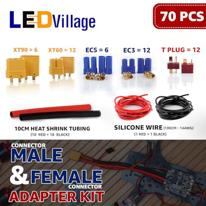 70pcs T-Plug / XT60 / XT90 / EC3 / EC5 Male & Female Plug with Red Aluminum Welding Soldering Insulate Station Jig for All DIY Projects RC Lipo Battery ESC Motor
