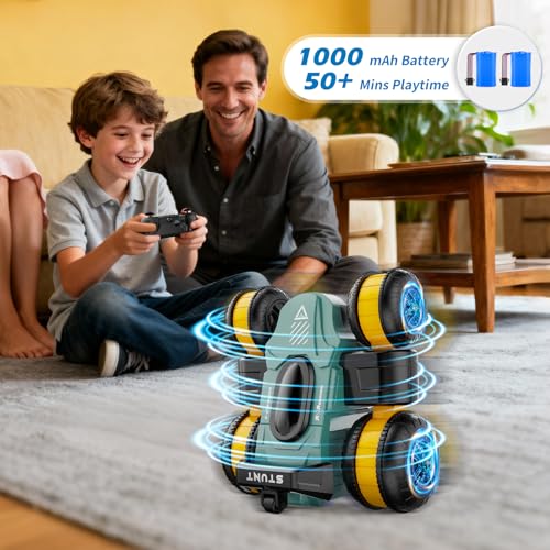 Remote Control Car RC Stunt Cars Toy Gifts - High-Speed Drift 360 Flips Four-Sided Driving Rotating Twist 4WD Offroad Vehicle for Kids Boy Girl Birthday Presents Ages 5 6 7 9 10 11 12 Years Old Green - color: Green