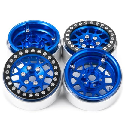 4PCS Metal 1.9 Inch Beadlock Wheels RC Wheel Rim Set, Blue+Black | Wheel Hub, For 1/10 RC Crawler TRX4 TRX6 Axial SCX10 I II III 90046 AXI03007 D90, 12mm Hex - color: Blue+black