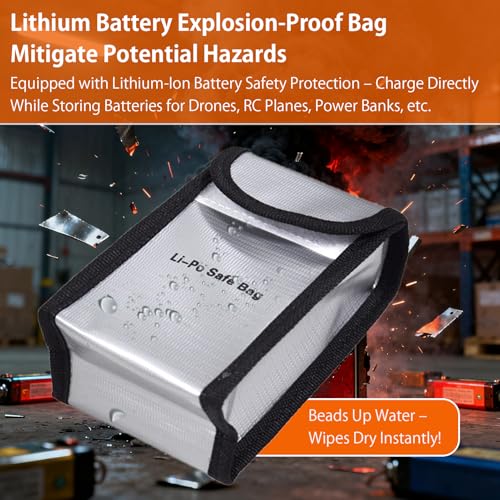 Fireproof Explosion proof Lipo Bag, Fire Retardant Battery Bags for Charging and Storage, 5.5x3.5x2.1 inches