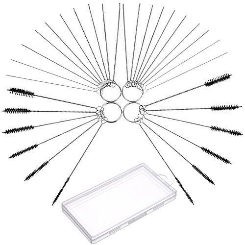 Frienda 32 Piece Carburetor Cleaning Kit Carburetor Cleaner Tool Brushes Including 12 Nylon Tube Brush and 20 Cleaning Needles for Welder Carb Chainsaw Spray Guns Torch Tips Firing Hole Stove Burner