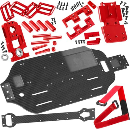 Carbon Fiber Chassis Upgrades Part for 1/10 F0rd F15O Rapt0r R 101076-4,RC Chassis Protect Armor Skid Plate Guard,Red - color: Red(1set)
