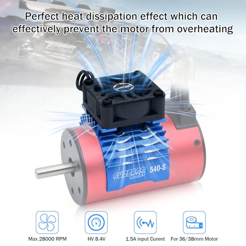Surpass Hobby RC Cooling Fan,28000RPM Alluminum Motor Fan with Heatsink for RC Car 1/8 1/10 Scale 540 550 3650 3660 3670 Motor (Black Blue) - style: Blue-single Fan for 36mm Motor