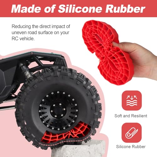 2.2" Crawler Tire Inserts, 4-Pack — Soft Silicone Rubber, Fits 132–134 mm (5.25" OD), 125×45 mm — Waterproof, Firm Sidewall Control, Rock/Trail Traction Boost (Red) - color: Red