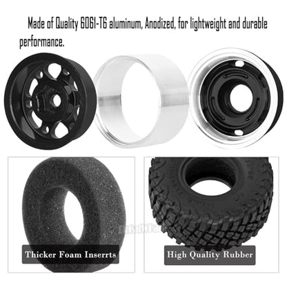 RC 1.0 Wheels and Tires for 1/18 TRX4M,1/24 Axai1 SCX24 RC Crawler Car,RC Aluminum Wheel Rims & Rubber Tires w/Foam Inserts,RC 1.0 Off Road Buggy Rally Wheels and Tires,Black - color: Black - (4pcs Bailuchi Tires)
