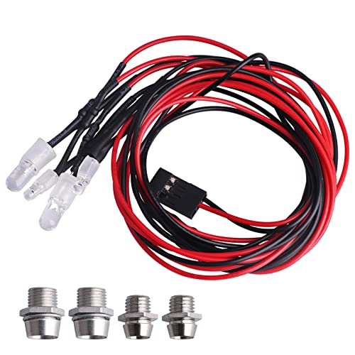 HobbyPark 4 LEDs RC Car Light Headlights Taillight Kit Accessories for Traxxas Slash 4X4 2WD Rustler VXL 4Tec 2.0 Arrma HSP Tamiya Redcat RC4WD Axial SCX10 Truck Tank Crawler(2 Red +2 White)