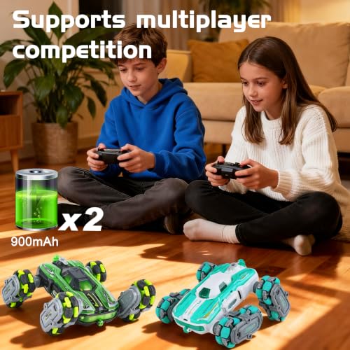 8WD Remote Control Car Toys for Kids, Gesture Sensing RC Stunt Truck | Birthday Gifts, Great for Boys Age 6-12, Cool Toys with Lights Music Spray, Transformable & Durable - color: Green