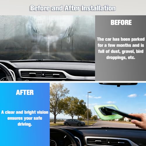 Car Windshield Cleaning Tool, Vehicle Window Wash Brush with 4 Washable and Reusable Microfiber Pads, Extendable Handle Automotive Glass Wiper Cleaning Kit, Universal Fit