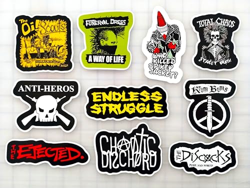 Street Punk Sticker Pack (10 Stickers) Set 2 oi Funeral Scouts Dress Total Anti Chaos Endless Heros Struggle ejected Chaotic discocks Krum Bums Crust Anarcho raw dbeat oi Hardcore Vinyl Decal