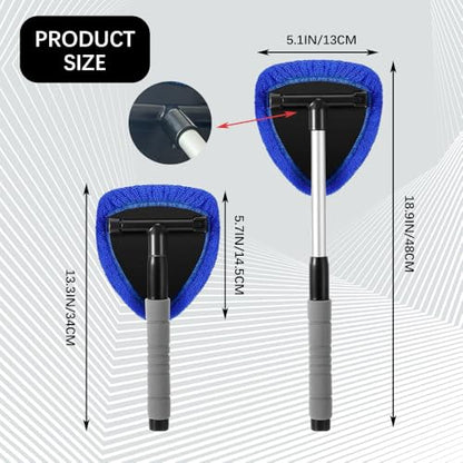 19" Extra-Long Windshield Cleaner Tool & Car Interior Detailing Kit | Extendable Handle and 4 Reusable Microfiber Pads, Streak & Lint-free, Auto Glass Wiper Brush for Car & Home - color: Blue