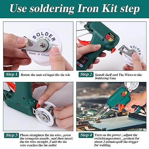 Soldering Gun Kit - Soldering Iron Kit with Adjustable Temp 180-520°C,ON/OFF Button,80W LED Digital Internal Heat Soldering Gun,Auto Send Tin Soldering Kit for Electronics Welding Repair DIY