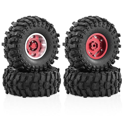 1.9" Beadlock Wheels and Tires for TRX4 SCX10 SCX10 III 90046 D90 1/10 RC Crawlers (Red) - color: red