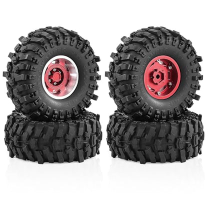 1.9" Beadlock Wheels and Tires for TRX4 SCX10 SCX10 III 90046 D90 1/10 RC Crawlers (Red) - color: red
